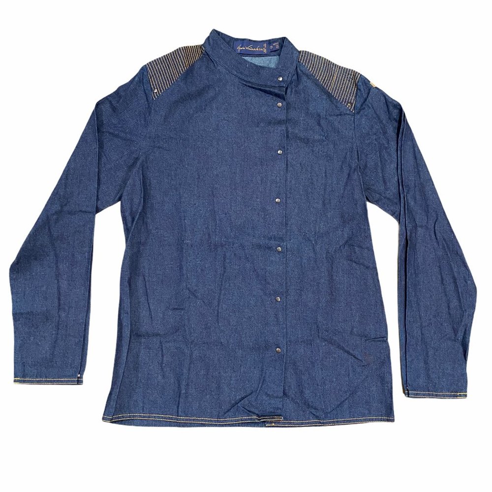 Vintage Gloria Vanderbilt 7 Denim Shirt Off Center Button Front Long Sleeve Blue